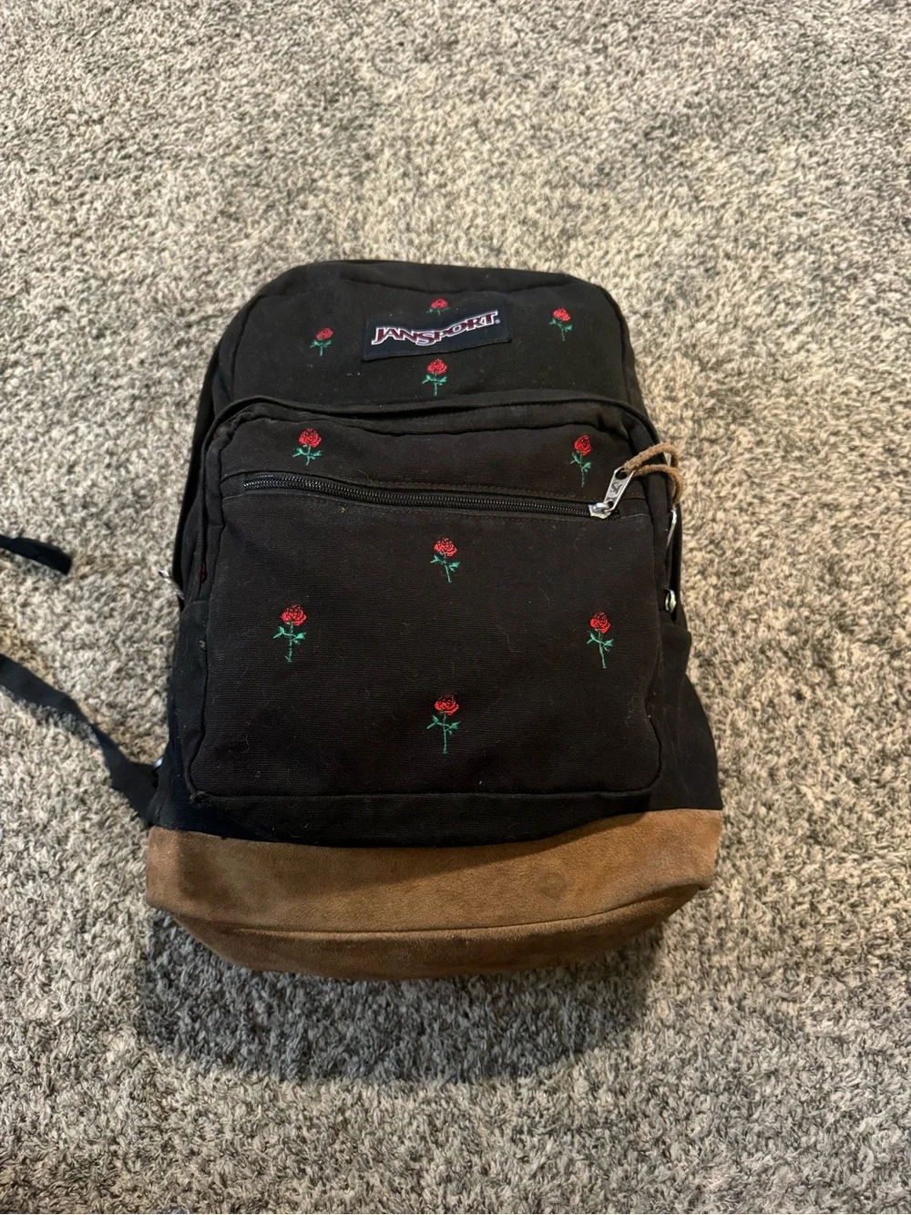 Vtg 90s Y2k JanSport Expressions backpack embroider red roses black brown suede - Picture 13 of 13